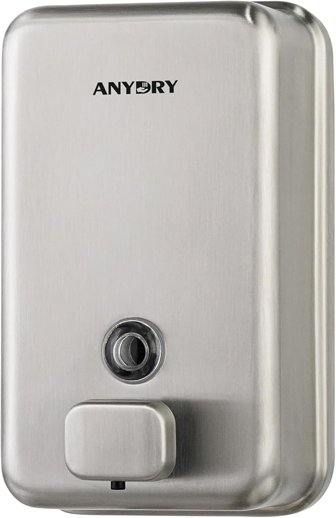 anydry Commercial Wall Mounted Soap Dispenser 37oz 1100ml Large Capacity Brushed Stainless Steel Manual Dispenser for High Traffic Restrooms