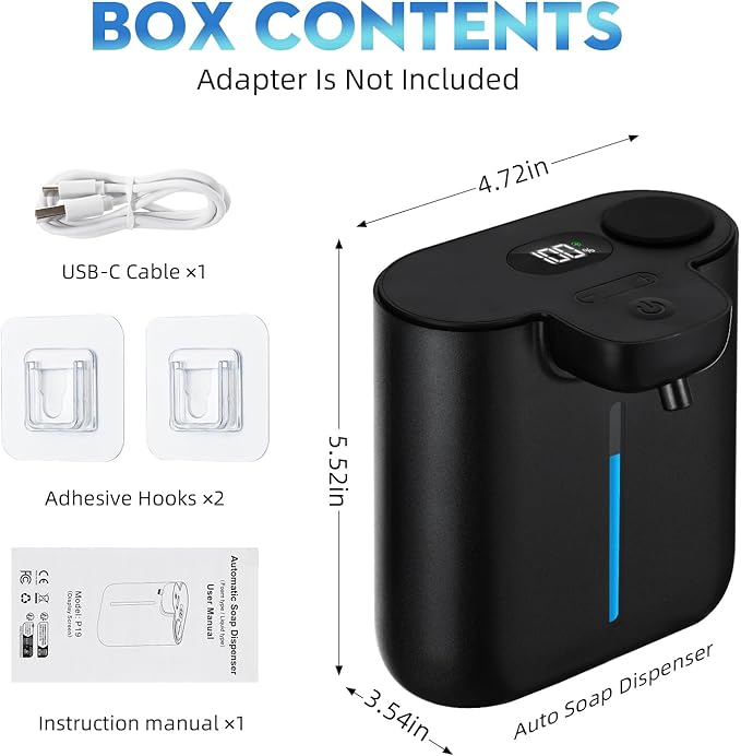 RYTOXILO Automatic Soap Dispenser Touchless, 9 Levels Soap Dispenser Wall Mount, 16.9oz/500ml Automatic Hand Soap Dispenser for Bathroom, Plastic Electric Dish Soap Dispensers for Kitchen, Black