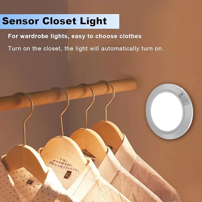 Battery Operated Motion Sensor Light Indoor, 6.3", 210LM, 6000K Cool White, Wireless Stick-on or Screw Mount for Ceiling/Wall, for Closet, Pantry, Shed and Cabinet, 2-Pack