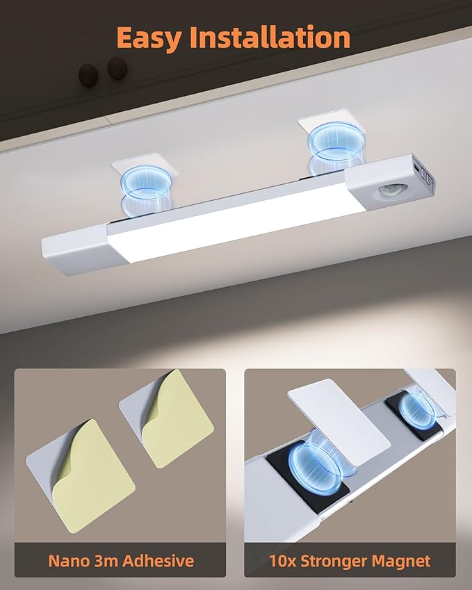 EZVALO 7.8" Rechargeable Motion Sensor Light Indoor, 6-Pack Under Cabinet Lighting, Wireless Closet Lights, 30 LED, Dimmable, 3 Color Temperatures, Step Lights for Kitchen, Pantry, Bedroom, Wardrobe