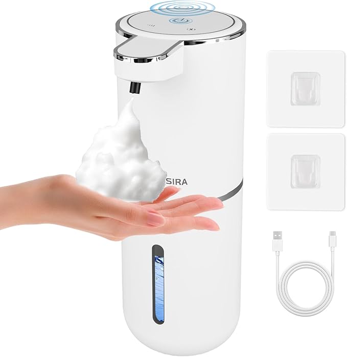 Automatic Foaming Soap Dispenser, Touchless, USB Rechargeable Foam Hand Soap Dispenser, 4 Adjustable Volume, Clog-Free for Bathroom Kitchen, Soap Waste Reduction, Easy for Toddlers, White