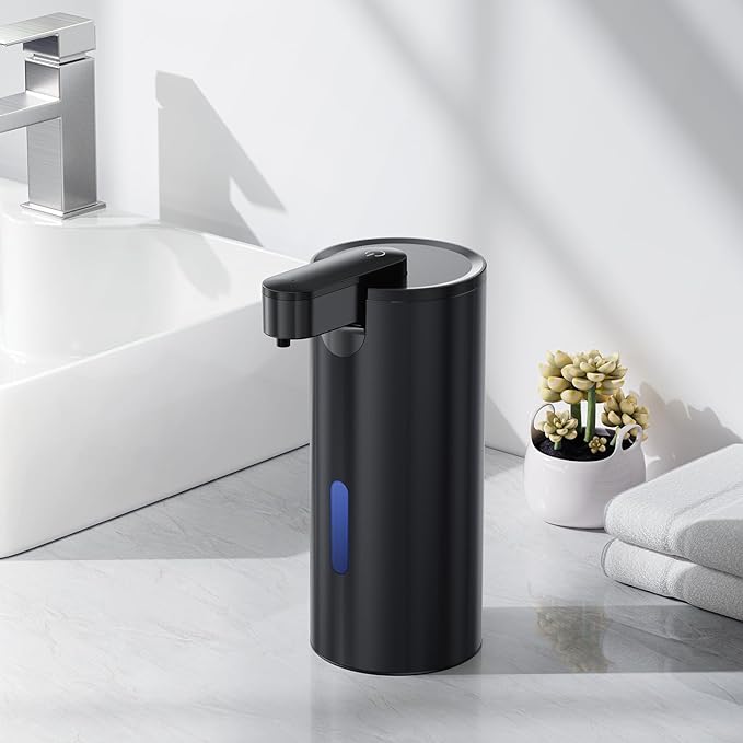 Fantictas Automatic Soap Dispenser Touchless, Stainless Steel 11.5 oz 3 Levels Adjustable Hand Soap Dispenser with Rechargeable Sensor Pump for Kitchen & Bathroom Liquid Soap, Black