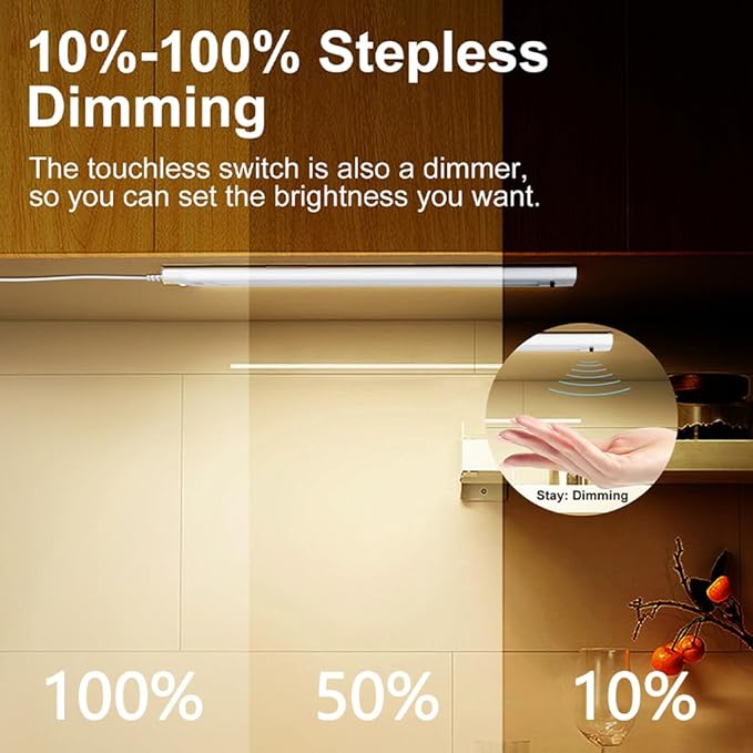 12 Inch Under Cabinet Lighting High Brightness Linkable LED Light Bar, Hand Wave Activated Motion Lights for Kitchen,Home,Room 5 CCT (2700K-6000K) Stepless Dimmable Closet Light, 350LM 5W