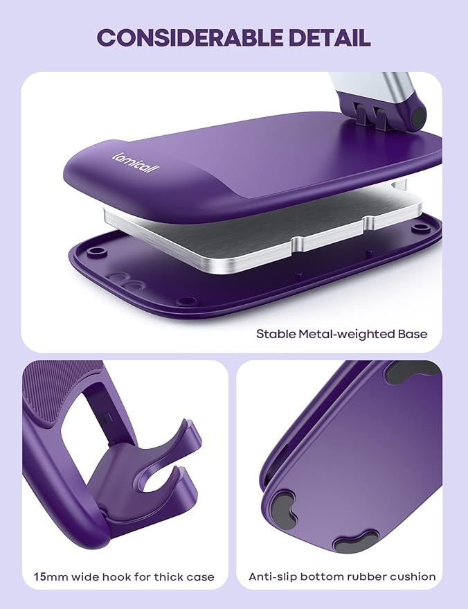 Lamicall Purple Phone Holder for Desk - Dark Purple Cellphone Stand Desk Accessories Desktop Office Must Have, Gifts for iPhone 17 16 15 14 13 Pro Max Mini, 12 11 X Plus SE, 4-8'' Telephone Stand