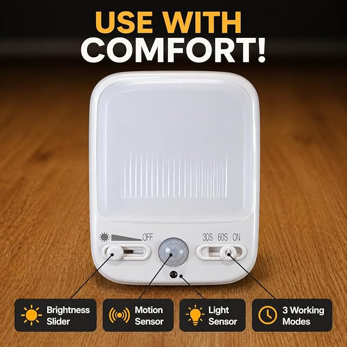 Night Sensor LED Motion-Activated Night Light Rotatable Dusk to Dawn AC Outlet Plug-in Wall Night Sensor Light for Bedroom Hallway Stairway Garage Basement Corridor Indoor