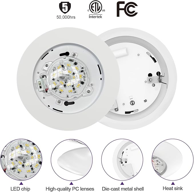 8-Pack 12 Inch Disk Lights, 2700K-5000K Adjustable, 25W, 1750LM, CRI 90+, Dimmable 10%-100%, Wet Rated, Surface Mount LED Ceiling Light for Bathroom Kitchen, ETL Listed