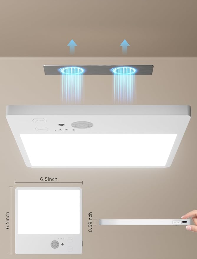 Rechargeable Motion Sensor Light Indoor with Remote,Closet Lights Motion sensored,Magnetic Wireless Ceiling Light , 12000mAh Battery Operated Ceiling Light Wireless for Shed Bathroom Garage -2pack