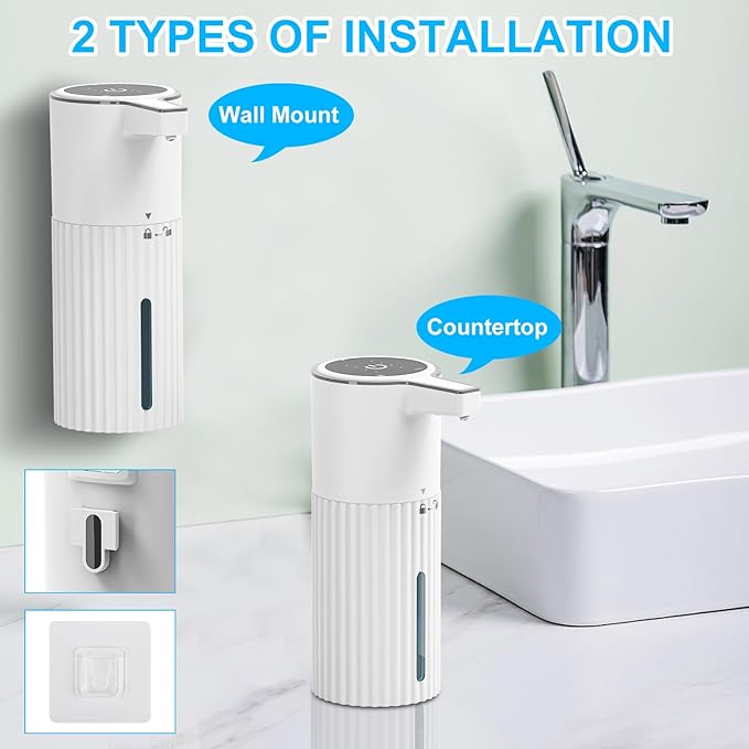 HOMELYLIFE Automatic Foam/Luquid Soap Dispenser, 13.53oz/400ml Touchless Dispenser w/ 4 Adjustable Levels, 1800mAh USB Rechargeable Smart Hand Free Dispenser for Bathroom,Kitchen,Office,Home (Foam)