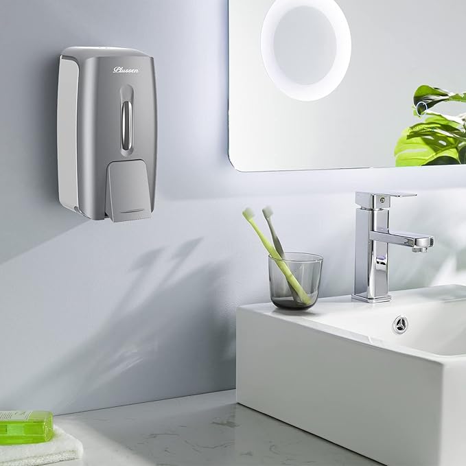 Commercial Wall Mount Soap Dispenser, Refillable ABS Plastic Manual Liquid Hand Soap Sanitizer Dispenser, 27oz (800ml) Large Capacity for Restaurant Office Public Restroom