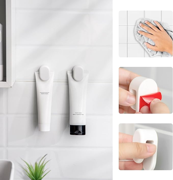 BEZOX Toothpaste Holder Wall Mount Tube Hook – Face Cream Tubes Hanger Wall Mounted Tooth Paste Organizers Gripper, 1 PCS