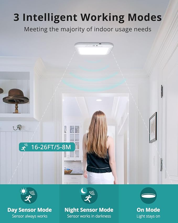 wowatt 2Pcs Rechargeable Battery Operated Ceiling Light, Motion Sensor Light Indoor Wireless Shower Lamp with Remote 3000K 4500K 6500K Dimmable Timing for Closet, Shower, Hallway, Patio