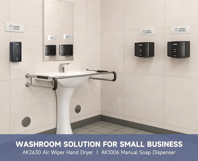 AIKE Wall Mount Liquid Soap Dispenser for Commercial Bathroom 27oz Large Capacity Manual Push Pump Black
