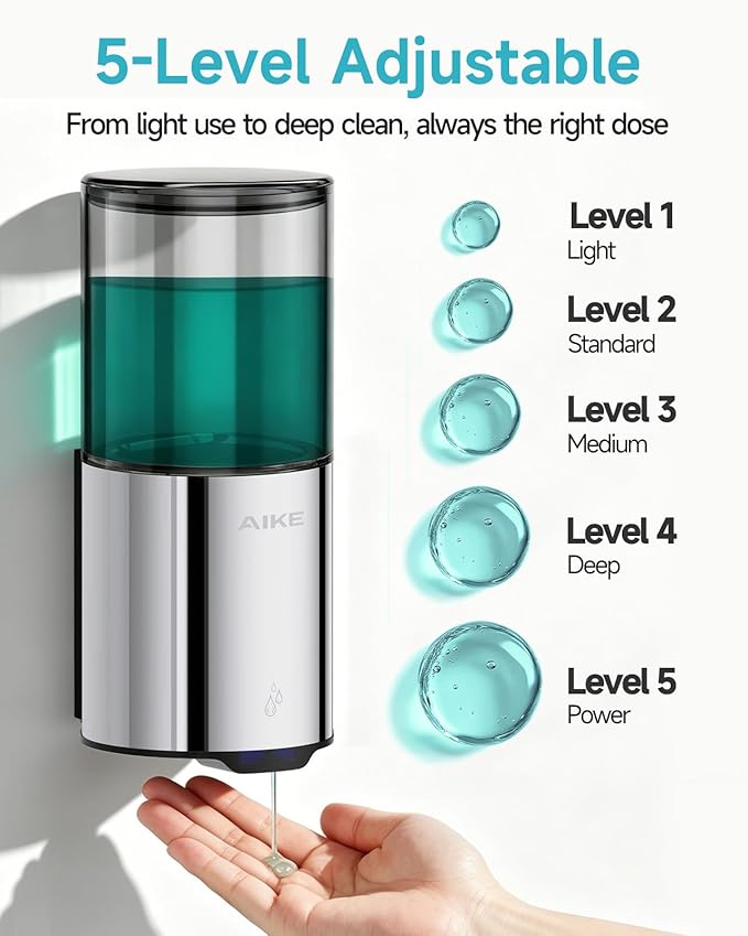 AIKE Automatic Wall Mount Liquid Soap Dispenser for Home and Commercial Bathroom 13.5oz IPX7 Waterproof,Polished Stainless Steel