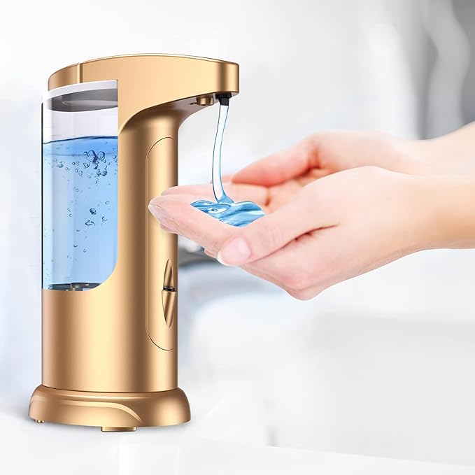 AMIR 12.5oz Touchless Automatic Soap Dispenser, Battery Operated Automatic Liquid Hand Soap Dispenser, Adjustable Volume, Water-Resistant for Kitchen and Bathroom