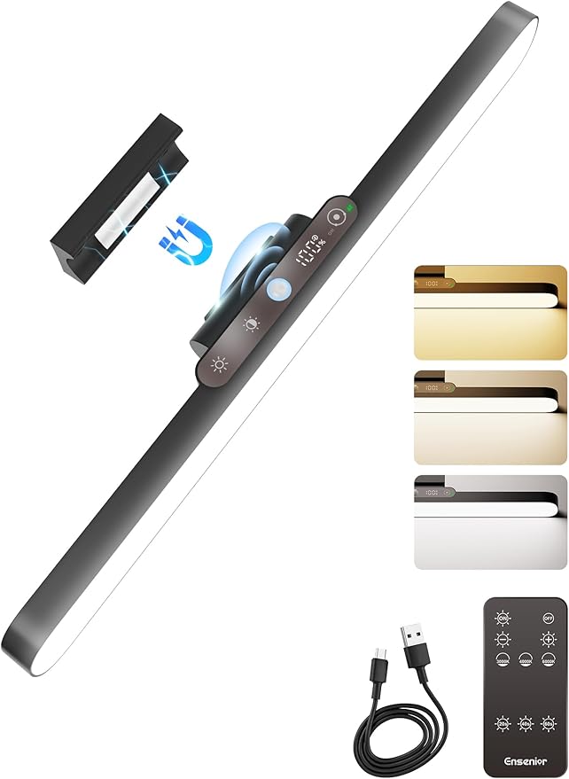 5W Rechargeable Motion Sensor Light Bar, 2000mAh Dimmable Under Cabinet Lighting Wireless with Digital Battery Display, 130° Rotatable Magnetic Closet Lights, Remote Control Stick on Lights Dorm