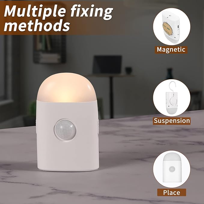 Motion Sensor LED Night Light,Warm White 3 Levels Dimmable Rechargeable Battery,Stick-On & Hook Mount Wireless Closet Light for Cabinet,Wardrobe,Stairs,Hallway,Bathroom,Bedroom,Camping(1 Pack)