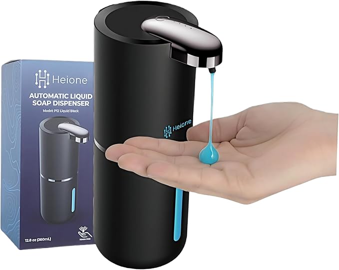 Automatic Soap Dispenser - Touchless Liquid Soap Pump for Kitchen Sink & Bathroom, USB-C Rechargeable, IPX5 Waterproof, Wall Mount or Countertop, 12.8oz (Black)