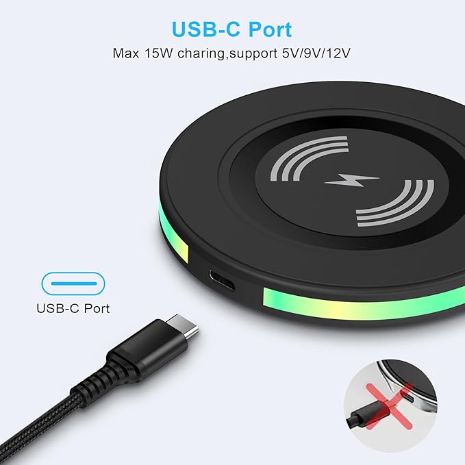 Android Wireless Charger Samsung Fast Charging Phone Charging Pad Station for Samsung Galaxy S26 S25 S24 Ultra S24+ S24 S23 FE S22 S21 S20 S10,iPhone 15 Pro Max Plus 14 13,with QC 3.0 Power Adapter