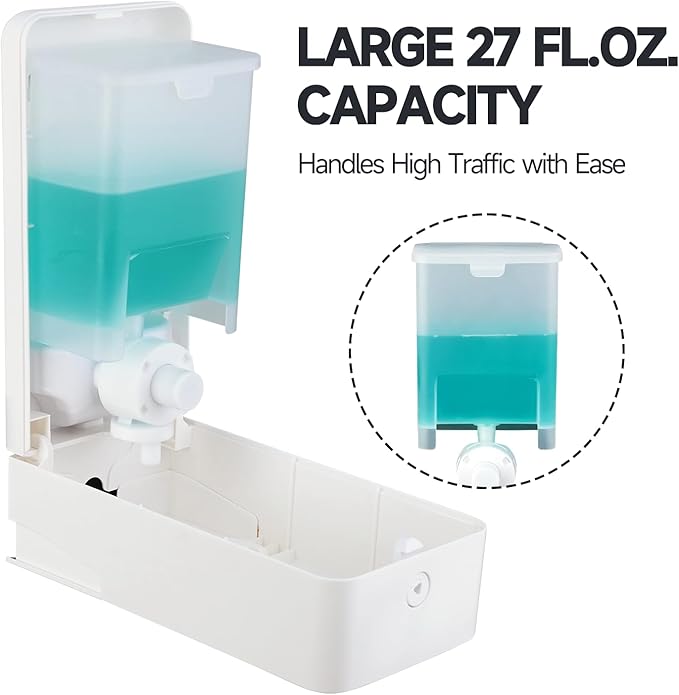 anydry 27oz (800 ml) Manual Wall Mounted Soap Dispenser, Ideal for Commercial Bathrooms Restaurants Hotels, Use with Liquid Hand Soap Shampoo, ABS White