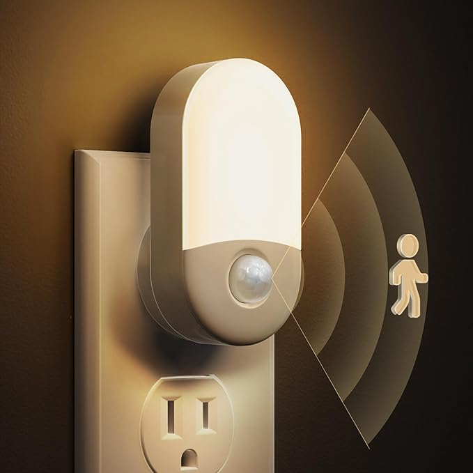 L LOHAS LED Motion Sensor Night Light, Motion Activated Night Light, 4Pack, 3000K Warm White, Night Lights Plug into Wall Motion Sensor, 30/60LM Adjustable Brightness, for Kids Adults Bathroom Kitchen