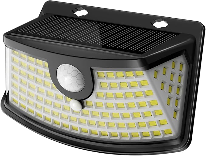 Aootek New Solar Motion Sensor Lights 120 LEDs with Lights Reflector,270° Wide Angle, IP65 Waterproof, Step Lights for Front Door, Yard, Garage, Deck (Black, Daylight White, 1-Pack)