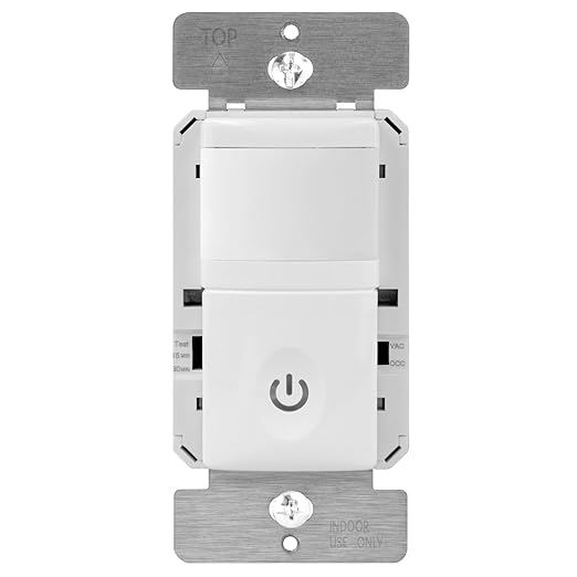 ENERLITES PIR Motion Occupancy Vacancy Motion Sensor Light Switch, 500W, 5A, Motion Sensor Night Light, Single-Pole, Smart LED Backlight, Neutral Not Required, Ground Required, HMOS-J-W, White