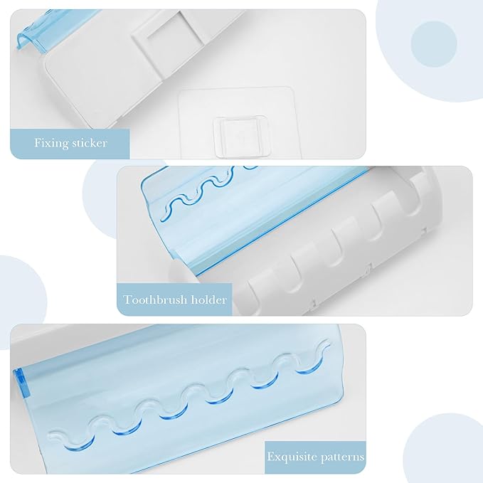 1 PCS Self Adhesive Toothbrush Holder with Cover for Bathroom, 5-Slot Wall Mounted Toothbrush Organizer Rack for Shower, Dorm, Cabinet