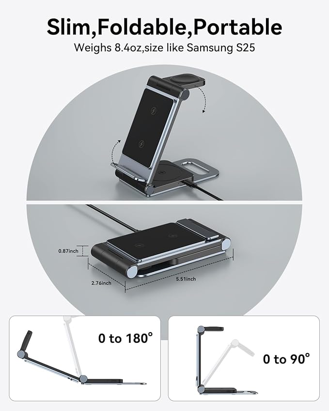 Wireless Charger for Samsung 3 in 1 Wireless Charging Station Foldable Wireless Charger Stand for Samsung S26 S25 Ultra S24 S23 S22 S21 / Z Flip/Z Fold Series for Galaxy Watch 8/7/6/5/4/ Galaxy Buds