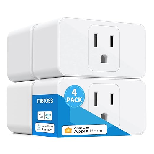 Meross Smart Plug Mini Support Apple HomeKit, Siri, Alexa, App Control, Timer, 15A & Reliable WiFi Outlet, No Hub Needed, 2.4G WiFi Only, 4 Pack