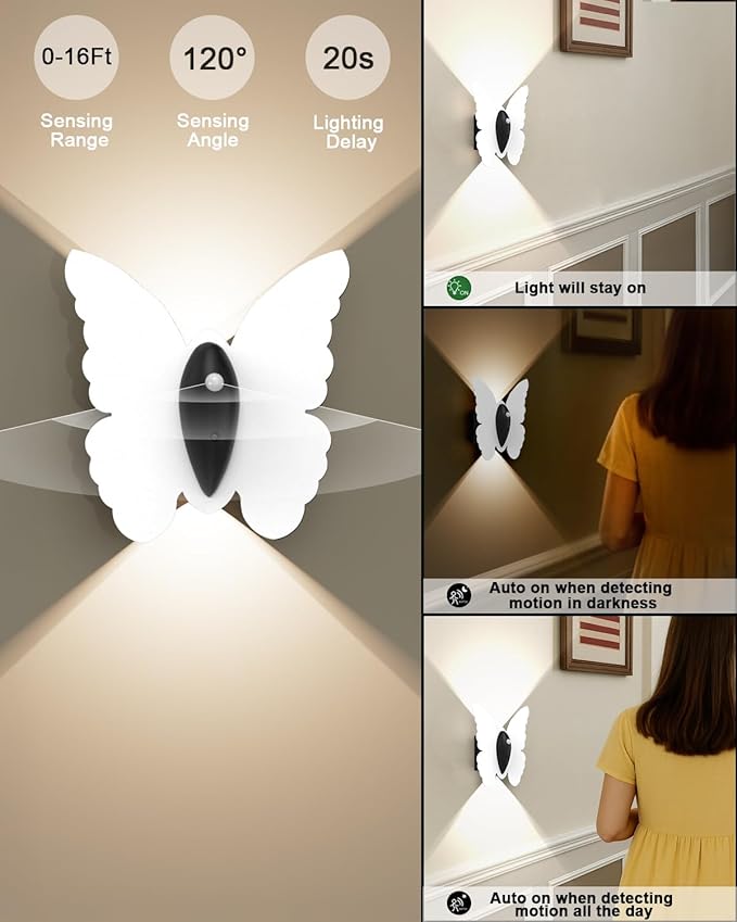 Rechargeable Motion Sensor Wall Light: 3 Colors Wireless Wall Sconces Set of Two with Remote Magnetic Motion Sensor Stair Lights Indoor 5000mAh Battery Powered Wall Lamps for Hallway Bedroom (White)