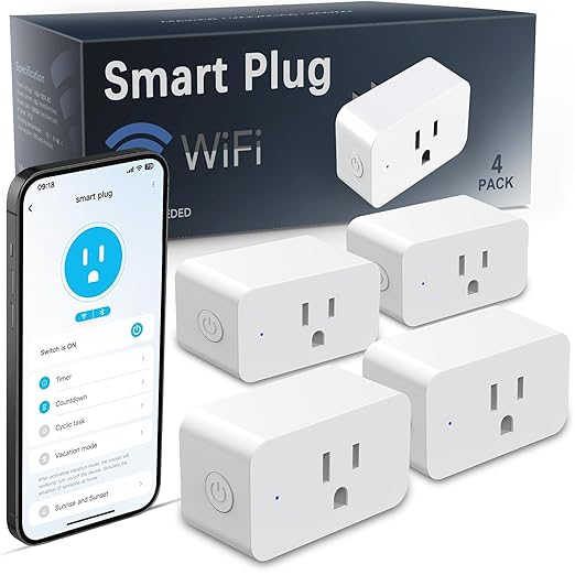 4 Pack Smart Plugs, WiFi Outlets Work with Alexa&Google Assistant, 15A/1800W Max, Smart Sockets with APP Control, Timer Plug with Group Control, No Hub Required, ETL & FCC Certified, 2.4Ghz only