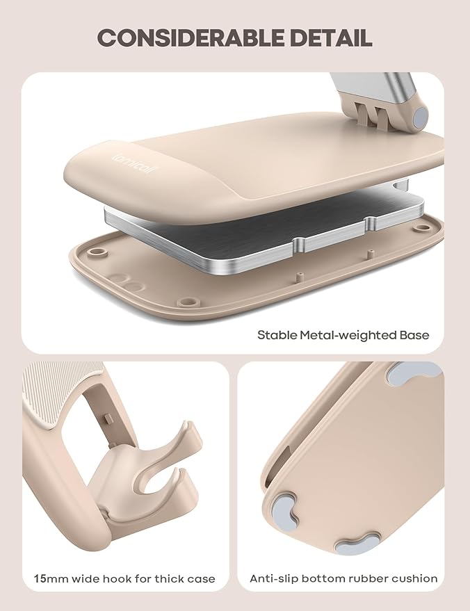 Lamicall Khaki Phone Holder for Desk - Cellphone Stand Khaki Desk Accessories Desktop Office Must Have Compatible Gifts for iPhone, Telephone Stand, 4-8'' Smartphone