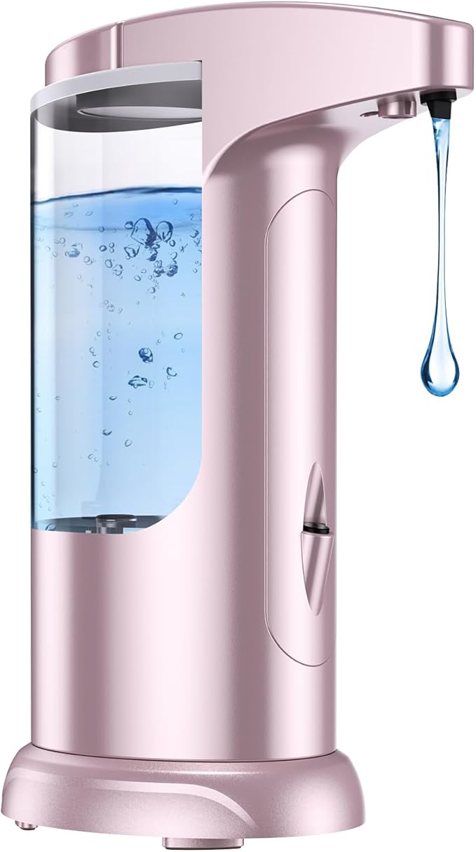 AMIR 12.5oz Touchless Automatic Soap Dispenser, Battery Operated Automatic Liquid Hand Soap Dispenser, Adjustable Volume, Water-Resistant for Kitchen and Bathroom,Pink