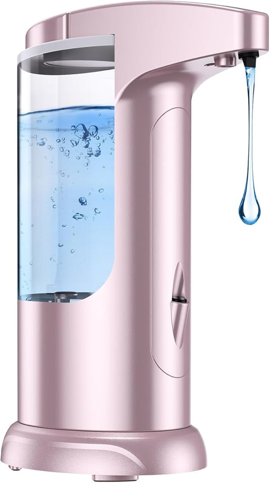 AMIR 12.5oz Touchless Automatic Soap Dispenser, Battery Operated Automatic Liquid Hand Soap Dispenser, Adjustable Volume, Water-Resistant for Kitchen and Bathroom,Pink