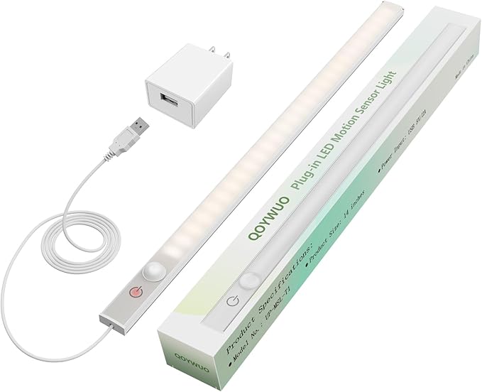 14" Slim USB Plug-in LED Motion Sensor Light Indoor, Bright & Dimmable Under Cabinet Light - 3 Modes (ON/Night/Day) for Kitchen, Cabinet, Closet - 4000K Neutral White, 1 Pack (Standalone)