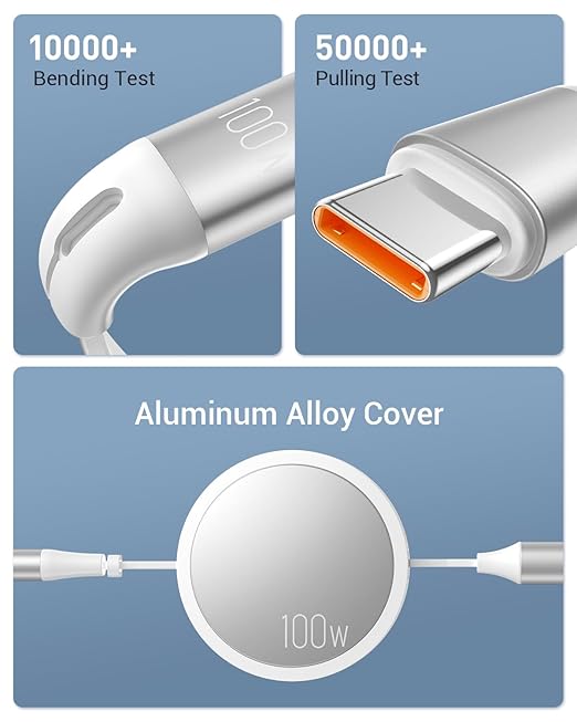 CAFELE 100W Multi Charging Cable, 6-in-1 Retractable USB C/A Cable, 5A Fast Charger Cord for Multiple Devices with Type C/L/Micro Ports for Phone 17 16 15 14 Pro Max, S24/S23, MBook, Pad (3.6ft) White