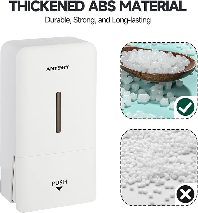 anydry 27oz (800 ml) Manual Wall Mounted Soap Dispenser, Ideal for Commercial Bathrooms Restaurants Hotels, Use with Liquid Hand Soap Shampoo, ABS White