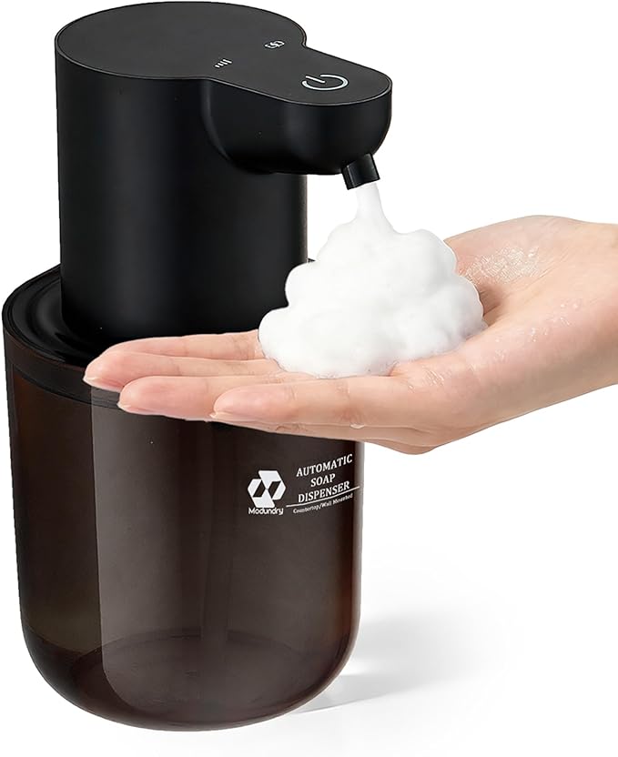 Automatic Foaming Soap Dispenser, 4-Level Touchless Hand Soap Dispenser, USB-C Rechargeable, Wall Mount or Countertop, 13.5oz/400ml, for Bathroom, Kitchen, Office, Hotel, Black