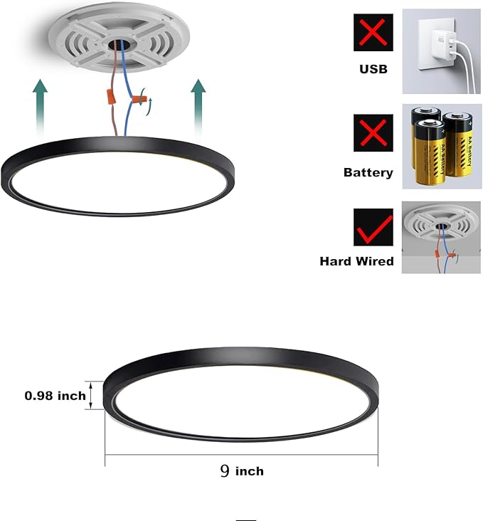 9 Inch Motion Sensor Ceiling Light Indoor,Motion Sensor Fixture Indoor for Closet Hallway Laundry Porch Pantry, Hard Wired Sensor Ceiling Light Black