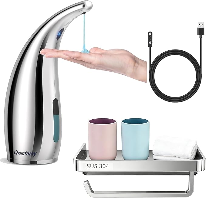 Automatic Soap Dispenser,4 Adjustable Levels Touchless Hand Sanitizer Pump with Infrared Sensor, Countertop Electric Soap Dispenser for Bathroom,Kitchen(TS2012) (Silver-Pink-Blue)