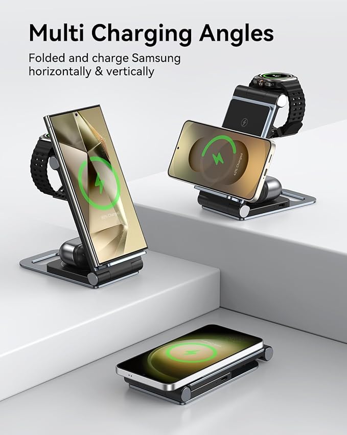 Wireless Charger for Samsung 3 in 1 Wireless Charging Station Foldable Wireless Charger Stand for Samsung S26 S25 Ultra S24 S23 S22 S21 / Z Flip/Z Fold Series for Galaxy Watch 8/7/6/5/4/ Galaxy Buds