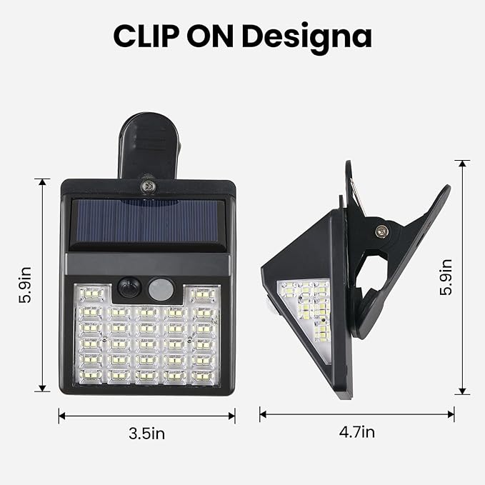 Clip On Solar Lights Outdoor,Motion Sensor Outdoor Lights, 72LEDs 600LM Solar Lights with Motion Sensor,Outdoor Solar Lights for Fence,Deck Railling, Gutter,Patio,Garden (2, Black)