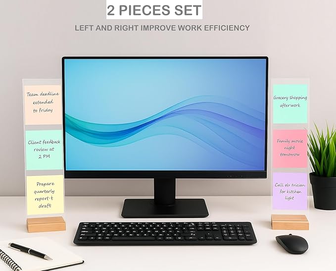 Monitor Memo Board 2PCS - Removable Sticky Note Holder for Computer Monitors, Transparent Acrylic Office Desk Accessories, No Screen Damage, Fits Laptops & Desktops