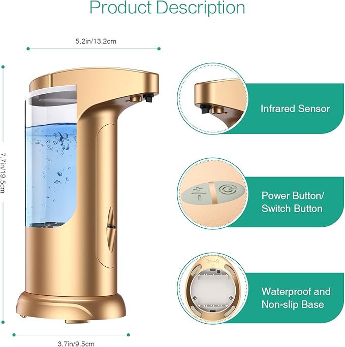 12.5oz Touchless Automatic Soap Dispenser, Automatic Liquid Hand Soap Dispenser, Battery Operated Adjustable Volume Water Resistant for Kitchen and Bathroom