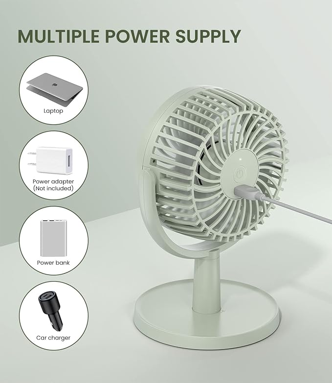 LEMOISTAR Small Personal USB Powered Fan with 4 Speeds, Portable Desk Fans with 310° Rotation, Mini Powerful Table Fans, Air Cooling Fan for Office, Bedroom, Easy to Store, Strong, Compact-Green