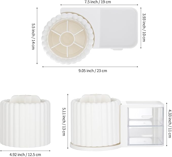 LETURE Rotating Office Desk Organizers and Accessories with 2 Drawer, Pencil Pen Marker Holder for Desk, Desktop Storage Organizers and Accessories for Office Home Art Supplies (White)