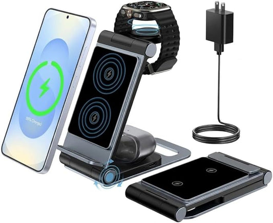 Wireless Charger for Samsung 3 in 1 Wireless Charging Station Foldable Wireless Charger Stand for Samsung S26 S25 Ultra S24 S23 S22 S21 / Z Flip/Z Fold Series for Galaxy Watch 8/7/6/5/4/ Galaxy Buds