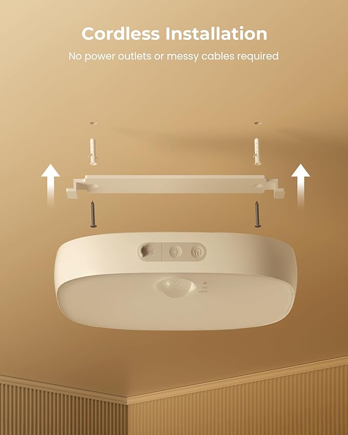 FULEN Shower Lights IP65 Waterproof, Motion Sensor Ceiling Light, Rechargeable Closet Light with 10000mAh Battery, LED Shower Lamp, Cordless Ceiling Lamp with RGB Colors, Remote Control, 2 Pack