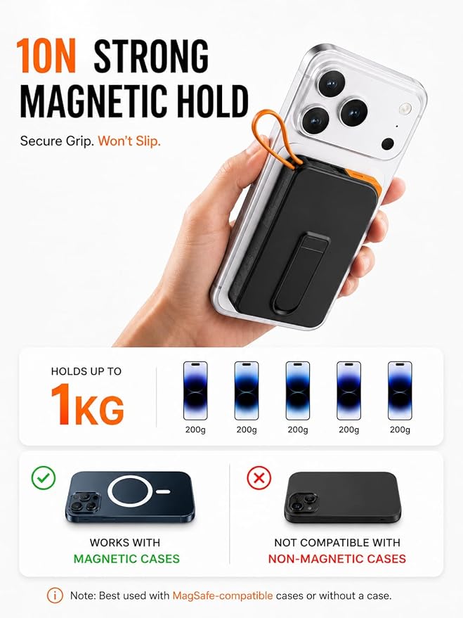 3-in-1 Magnetic Portable Charger with Stand, for Magsafe Power Bank Fast Charging, 10000mAh Wireless Battery Pack with Built in USB C Cable, Powerbank for iPhone17/16/15/14/13/12 Travel & Daily Use