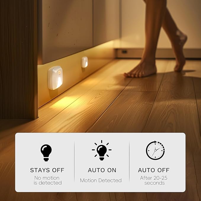 innofox 10-Pack Stick-on Motion Sensor Lights, Warm White LED Night Light, Stick-Anywhere Stair Lights, Closet Light, Battery Operated Wall Light for Kitchen, Hallway, Bedroom, Bathroom, Stairs